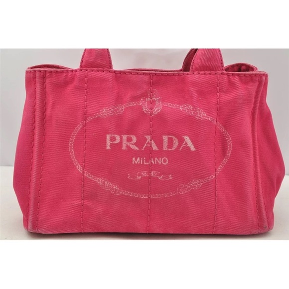 Authentic PRADA Canapa Canvas 2Way Hand Tote Bag Purse Pink with strap Beautiful - Picture 3 of 17